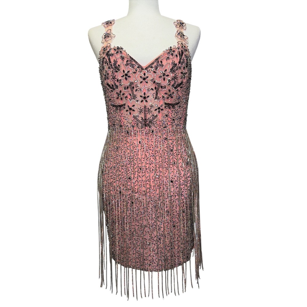 Portia & Scarlett Couture Crystal Embellished Fringed Mini Dress 6‎ NWT - Picture 5 of 11